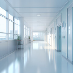 Hospital corridor with bright white walls with outside light
white corridor in hospital with light

