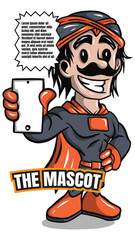 Blangkon Superhero Mascot Holding Phone