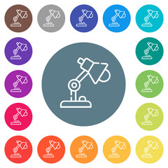 Desk lamp outline flat white icons on round color backgrounds