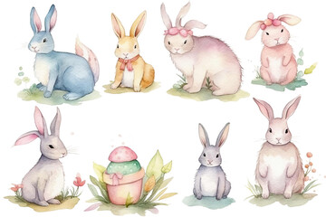 collection bunny cute Easter Watercolor