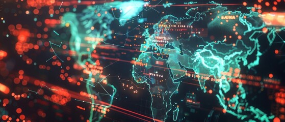 Obraz premium A bright futuristic dashboard showcasing a global financial network with nodes and connections symbolizing markets around the world
