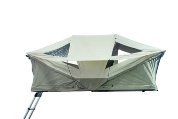 Close-up tourist tent with stair for install on roof top car for camping on travel outdoor