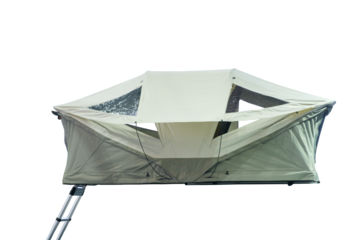 Close-up tourist tent with stair for install on roof top car for camping on travel outdoor