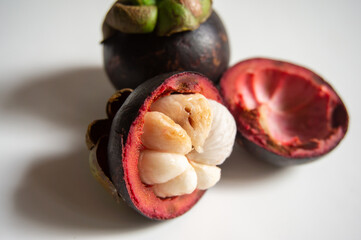 poor quality of mangosteen fruit on a white background