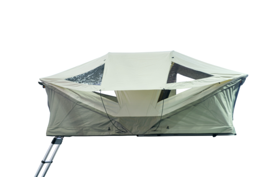 Close-up tourist tent with stair for install on roof top car for camping on travel outdoor
