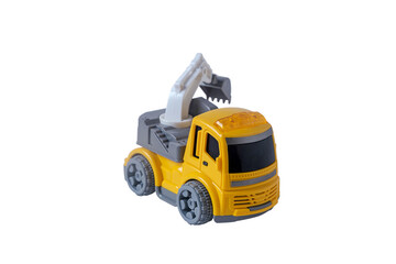 Industrial yellow loader truck toy, plaything for kid learning about construction site work and logistic work