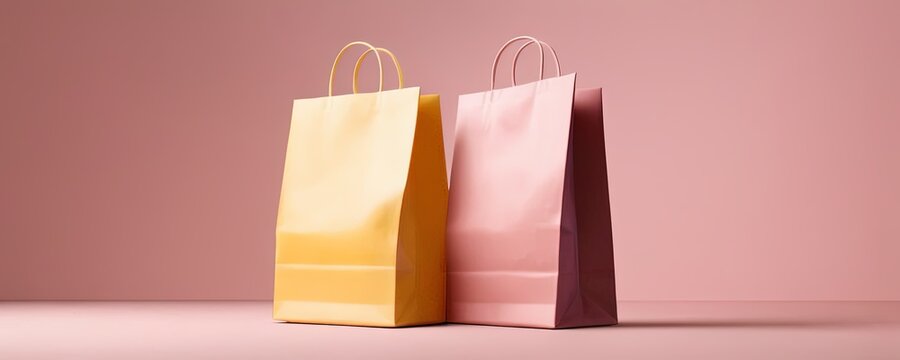 Shopping bag on pink backdrop with studio lighting, shopping, marketing, promotion, sale advertisement and product placement.
