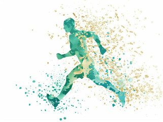 Fototapeta premium an illustration of a running athlete made from turquoise and beige particles on a white background