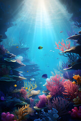 Naklejka na ściany i meble Underwater Odyssey: An Immersive CG Portrait of Marine Life in its Pristine Environs