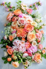 Colorful Assortment of Fresh Flowers and Greenery Arranged on a Light Background