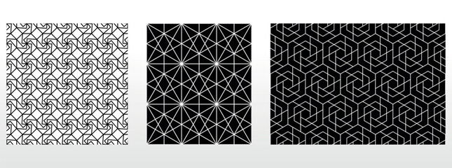 Geometric set of seamless black and white patterns. Simple vector graphics.