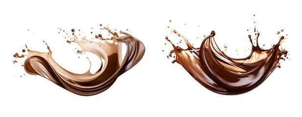 Set of Chocolate cocoa and coffee splash isolated PNG
