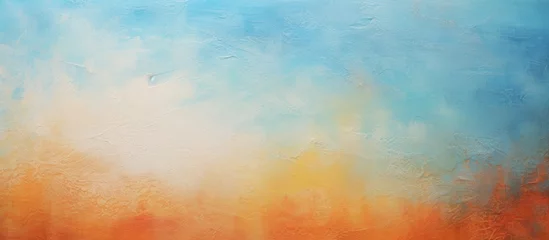 Poster A serene natural landscape painting portraying a sunset with a calm sky filled with electric blue tones and vibrant orange cumulus clouds, creating a stunning horizon pattern © 2rogan