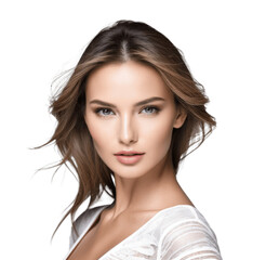 Naklejka premium portrait of a smiling woman wearing white t-shirt isolated on transparent background