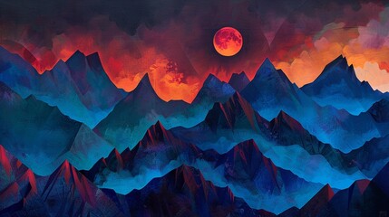 Luminous eclipse casting vibrant hues over craggy peaks a dance of light and shadow - obrazy, fototapety, plakaty