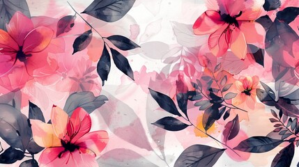 Modern watercolor flowers background modern. Nature leaves and flowers design for cover, wall art, invitations, fabric, posters, canvas prints.