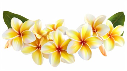 Flowers of the Frangipani (Plumeria). Hawaii, Bali (Indonesia) and Shri-Lanka Tropical Necklace. Modern illustration.