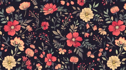 Vintage background with seamless floral pattern - obrazy, fototapety, plakaty