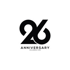 26, 26th Years Anniversary Logo, Vector Template Design element for birthday, invitation, wedding, jubilee and greeting card illustration.