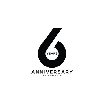 6, 6th Year Anniversary Logo, Vector Template Design element for birthday, invitation, wedding, jubilee and greeting card illustration.