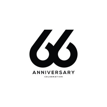 66, 66 Years Anniversary Logo, Vector Template Design element for birthday, invitation, wedding, jubilee and greeting card illustration.
