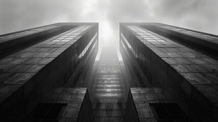 black and white architectural photo of a concrete building - Powered by Adobe