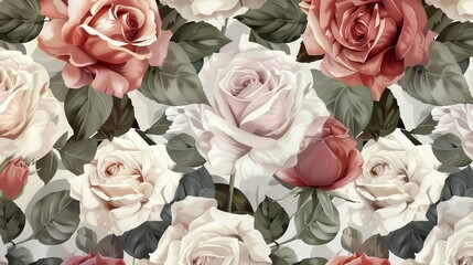 Floral pattern with roses in watercolor. Modern illustration.