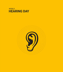World Hearing day, ear with music wave, hearing day design for social media banner, poster 3D Illustration.