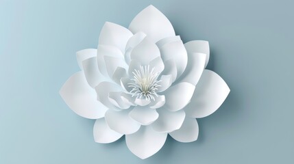 This is an isolated modern illustration of a white lotus blooming on a paper background. It is used as a design element for greeting cards. Party decorations. Asian wedding decorations. Modern