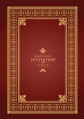 Gold ornament on brown background. Can be used as invitation card. Vector illustration