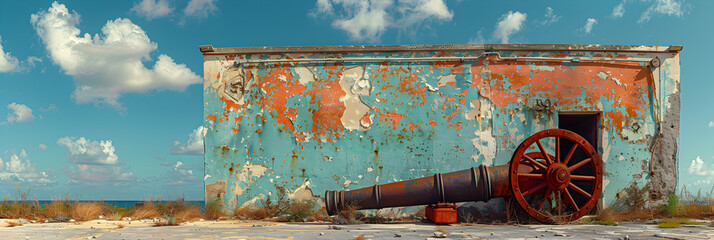 A cannon outside the Victualling Warehouse ,
Old wagon at sunset - obrazy, fototapety, plakaty