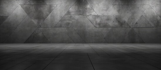 An empty room with concrete flooring and walls, creating a monochrome atmosphere with shades of grey. The sky and clouds outside contrast with the harshness of the asphalt road surface - obrazy, fototapety, plakaty
