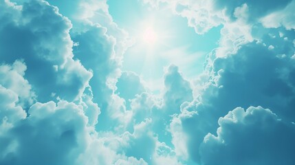 Fototapeta na wymiar Bright Sunbeam Through Fluffy Clouds: Heavenly Skies for Inspiring Projects