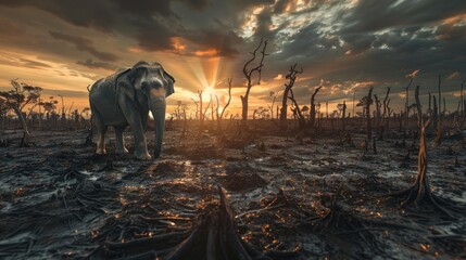 Wild elephants were killed Show the effects of deforestation. - obrazy, fototapety, plakaty