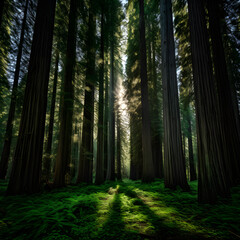 Fototapeta na wymiar Majestic Cedar Forest: A Symphony of Green Shades and Sublime Tranquility