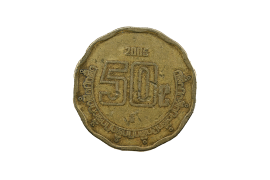 Moneda mexicana de 50 centavos de 2005. Fueron acuñadas desde 1992 - 2009.