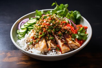 Spicy fish salad Finely chopped soft fish Seasoned with larb, shallots, coriander, green onions, chili powder, roasted rice. Fresh, spicy, bold.