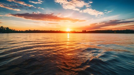 Obraz premium 水面と太陽、日の出日の入りの自然風景