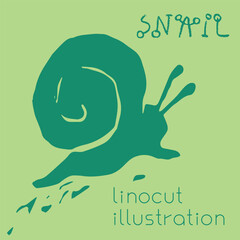 Linocut illustration of grapevine snail emblem. Vector grape helix drawing. Linoleum print texture. Cochlea logo design. Slug symbol design. Engraved snails icon. - 757743106