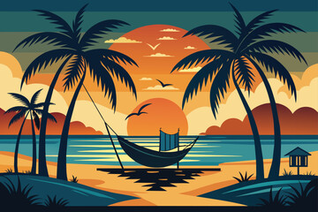 Fototapeta na wymiar silhouette-image-a-serene-beach-scene-with-palm-tree.eps