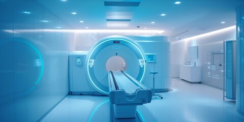Modern MRI machine in a high tech medical imaging room. - obrazy, fototapety, plakaty