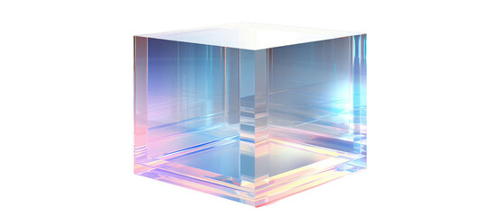 3d crystal glass cubes with refraction and holographic effect isolated on transparent or white background