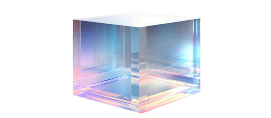 3d crystal glass cubes with refraction and holographic effect isolated on transparent or white background