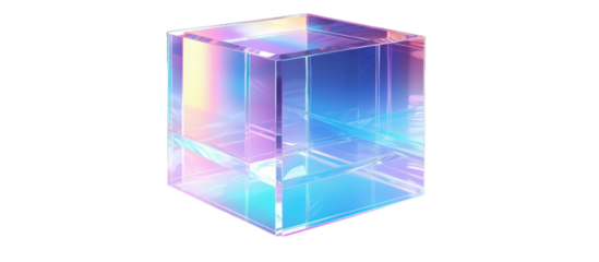 3d crystal glass cubes with refraction and holographic effect isolated on transparent or white background