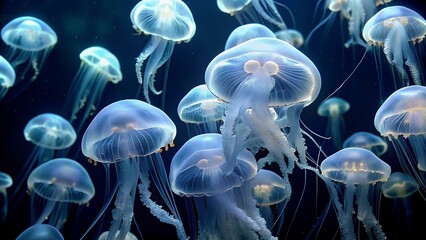 jelly fish in the dark water background 