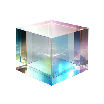 3d crystal glass cubes with refraction and holographic effect isolated on transparent or white background