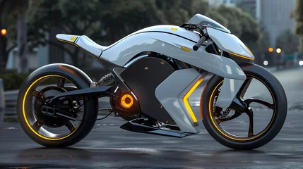 Fotobehang modern futuristic electric motorcycle design concept, electric bike on road, e bike © Ali