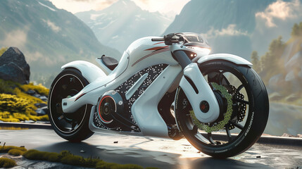 modern futuristic electric motorcycle design concept, electric bike on road, e bike