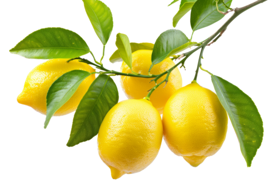 fresh lemon tree on branches isolated on white background.
