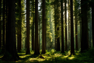 Majestic Cedar Forest: A Symphony of Green Shades and Sublime Tranquility